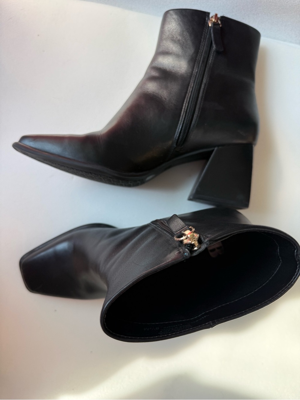 DB Black Leather Block Heel Booties Size 8.5